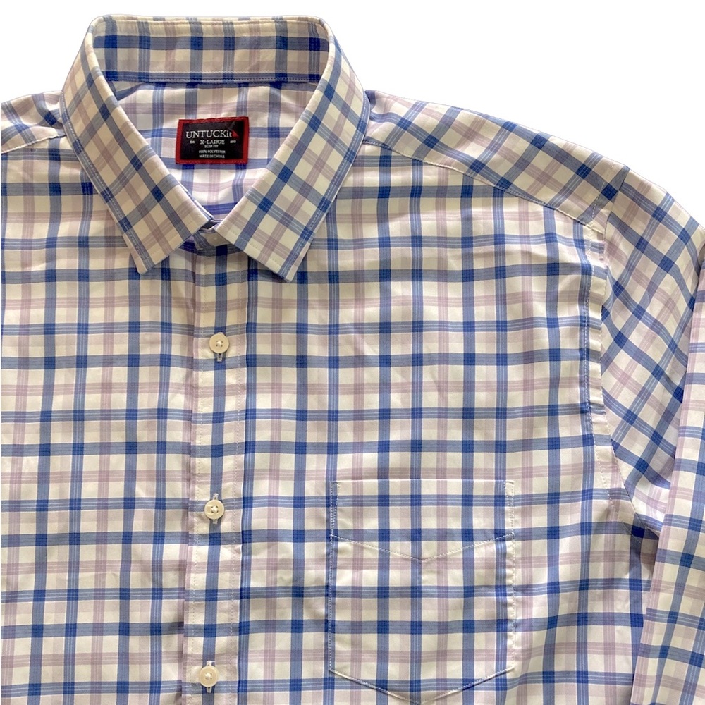 Untuckit Shirt Mens XL Slim Fit Plaid Check Long Sleeve Button Blue Purple